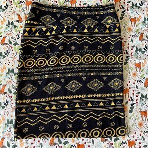 Large LulaRoe Cassie blue aztec pencil skirt